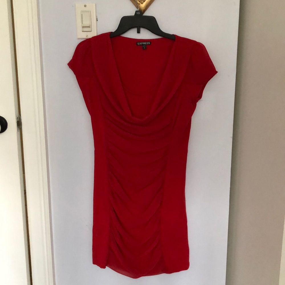 Ruched chiffon red dress